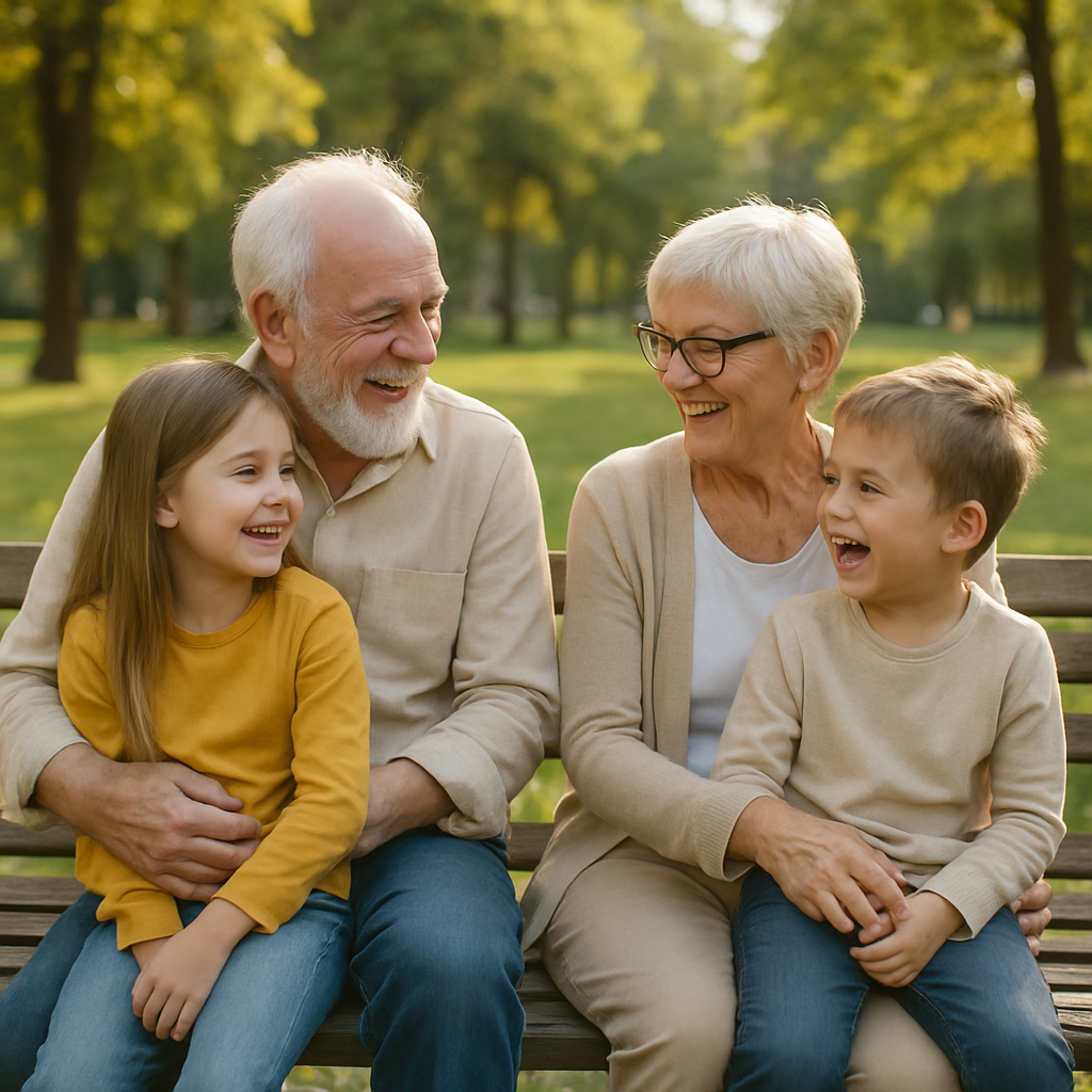 Großeltern mit Enkelkindern im Park