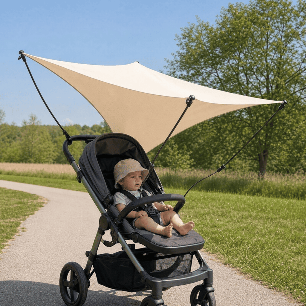 Schwimmendes Sonnensegel am Buggy als sicherer Sonnenschutz